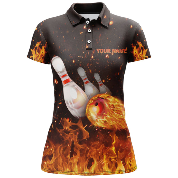 Custom Flames Bowling Shirt for Women, Strike Polo Bowling Shirt for Team, Ladies Bowling Jersey NBP152