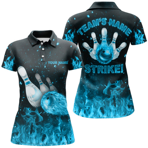 Custom Flames Bowling Shirt for Women, Strike Bowling Jersey for Team League Bowling Polo Shirt NBP179