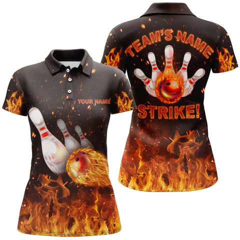 Custom Flames Bowling Shirt for Women, Strike Polo Bowling Shirt for Team, Ladies Bowling Jersey NBP152