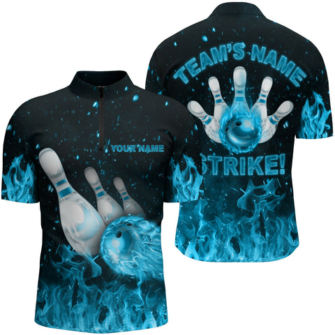 Custom Flames Bowling Shirt for Men, Strike Bowling Jersey for Team Fire League Bowling Quarter-Zip NBZ179