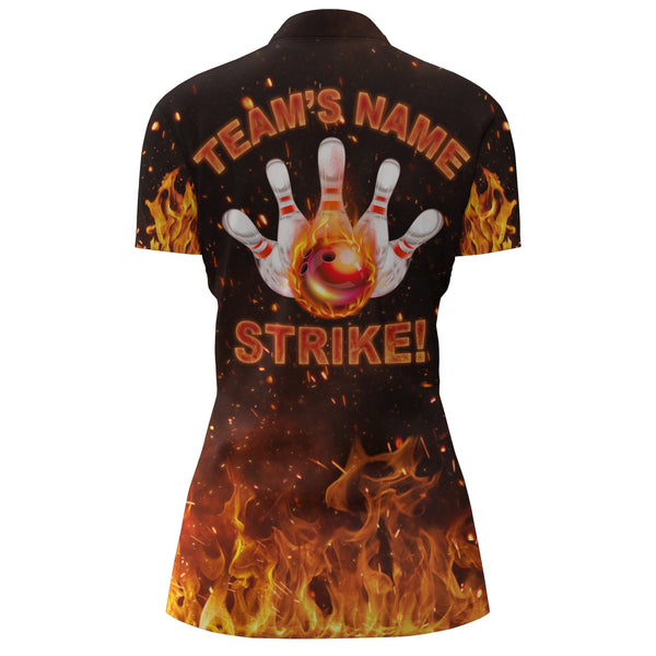 Custom Flames Bowling Shirt for Women, Quarter-Zip Strike Bowling Shirt for Team, Ladies Bowling NBZ152