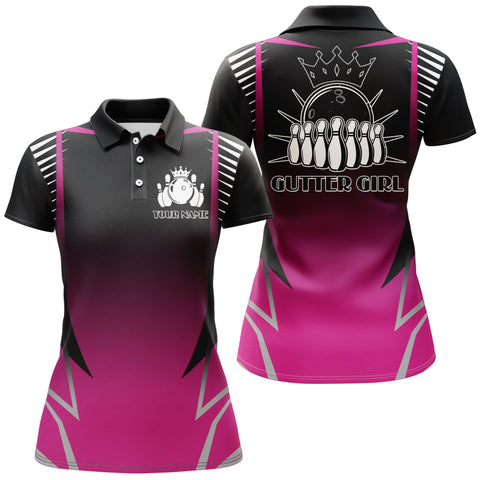 Custom Bowling Shirt for Women, Gutter Girl Pink Polo Bowling Shirt Ladies Bowling Jersey with Name NBP154