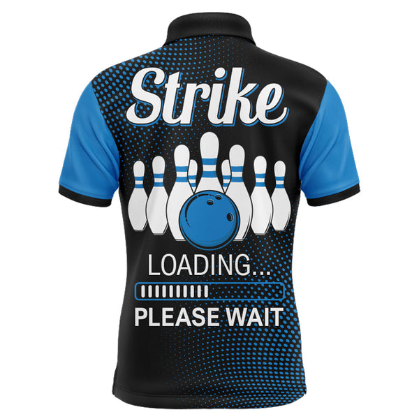 Funny Bowling Shirt for Men, Custom Name Strike Blue Polo Bowling Shirt, Men's Bowling Jersey NBP155