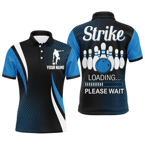 Funny Bowling Shirt for Men, Custom Name Strike Blue Polo Bowling Shirt, Men's Bowling Jersey NBP155