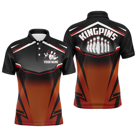 Custom Bowling Shirt for Men, Kingpins Orange Polo Bowling Shirt with Name, Men Bowlers Jersey NBP157