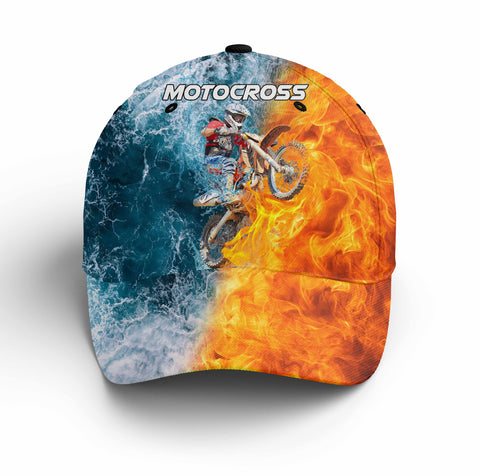 Personalized Motocross Cap - 3D Fire&Water Blend BWB Hat for Bikers, Off-road Riders, Motorcycle Lovers NMS375