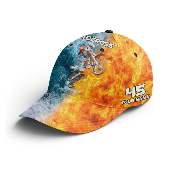 Personalized Motocross Cap - 3D Fire&Water Blend BWB Hat for Bikers, Off-road Riders, Motorcycle Lovers NMS375