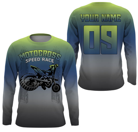 Motocross Personalized Riding Jersey UPF 30+ UV Protect, Speed Race Riders Motorcycle Racewear| NMS395