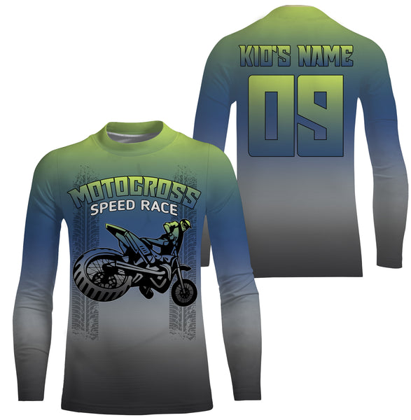 Motocross Personalized Riding Jersey UPF 30+ UV Protect, Speed Race Riders Motorcycle Racewear| NMS395