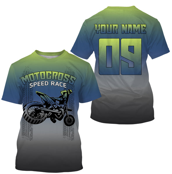 Motocross Personalized Riding Jersey UPF 30+ UV Protect, Speed Race Riders Motorcycle Racewear| NMS395