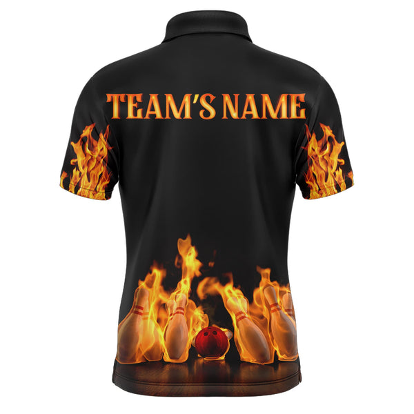 Custom Fire Bowling Shirt for Men, Flames Bowling Jersey with Name League Bowling Team Polo Shirt NBP174