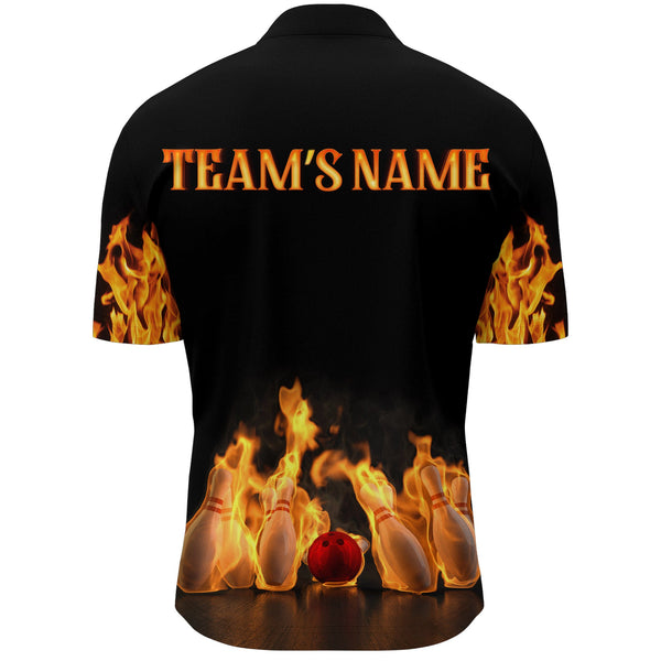 Custom Fire Bowling Shirt for Men, Flames Bowling Jersey with Name League Bowling Quarter-Zip Shirt NBZ174