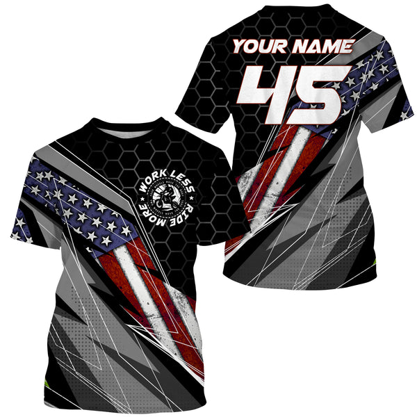 Personalized Racing Jersey UPF30+ Patriotic Work Less Ride More Dirt Bike Rider Motorcycle Racewear| NMS596