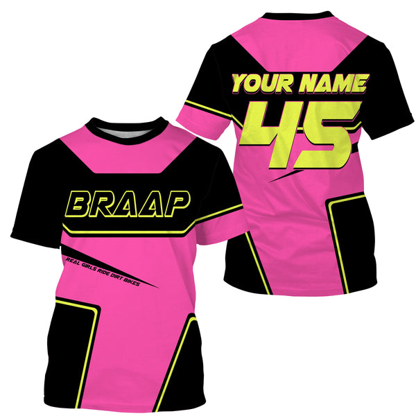 Biker Girl Riding Jersey Personalized Brap Motocross Shirt for Women Female Riders Pink Dirtbike Motorcycle| NMS545