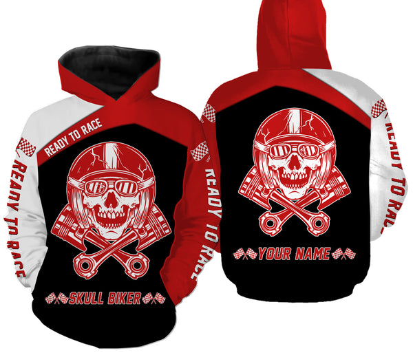 Skull Biker Personalized Motorcycle Jersey Hoodie T-shirt, Ready To Race All Over Print Off-road Rider| NMS319