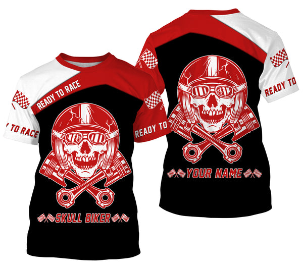 Skull Biker Personalized Motorcycle Jersey Hoodie T-shirt, Ready To Race All Over Print Off-road Rider| NMS319