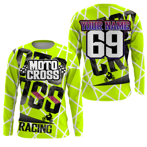 Motocross Racing Jersey Personalized  UPF30+, Motorcycle Dirt Bike Racing Off-Road Riders Racewear| NMS432