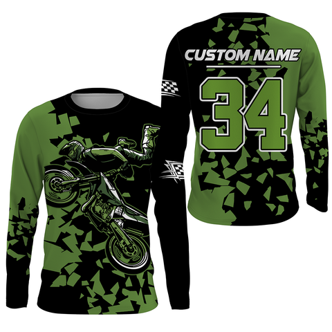 Custom Dirt Bike Jersey UPF30+ UV Protect, Green Motocross Off-Road Riders Motorcycle Racewear| NMS437