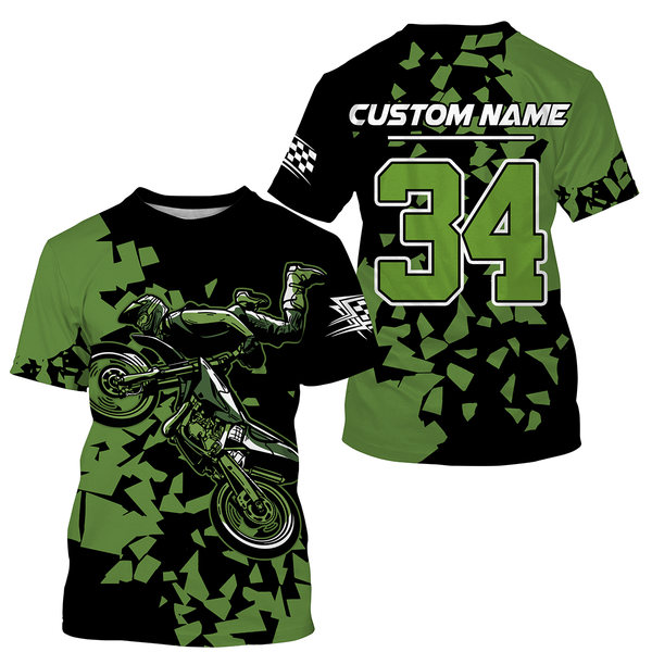 Custom Dirt Bike Jersey UPF30+ UV Protect, Green Motocross Off-Road Riders Motorcycle Racewear| NMS437