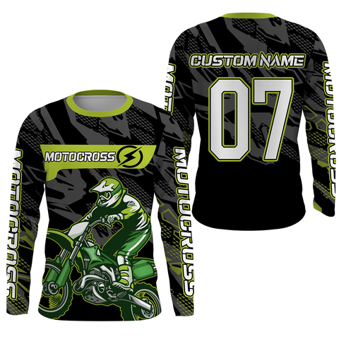 Camo Motocross Personalized Jersey UPF30+ UV Protect, Green Dirt Bike Racing Off-road Riders Racewear| NMS447