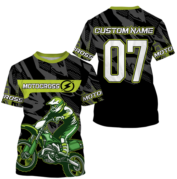 Camo Motocross Personalized Jersey UPF30+ UV Protect, Green Dirt Bike Racing Off-road Riders Racewear| NMS447
