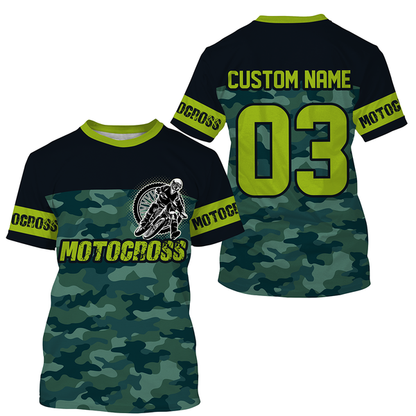 Personalized Camo Motocross Jersey UPF30+ UV Protect, Dirt Bike Racing Motorcycle Riders Racewear| NMS455