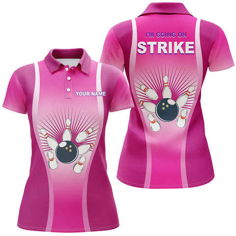 Personalized Bowling Polo Shirt for Women Pink Strike Bowlers Custom Short Sleeves Jersey NBP105
