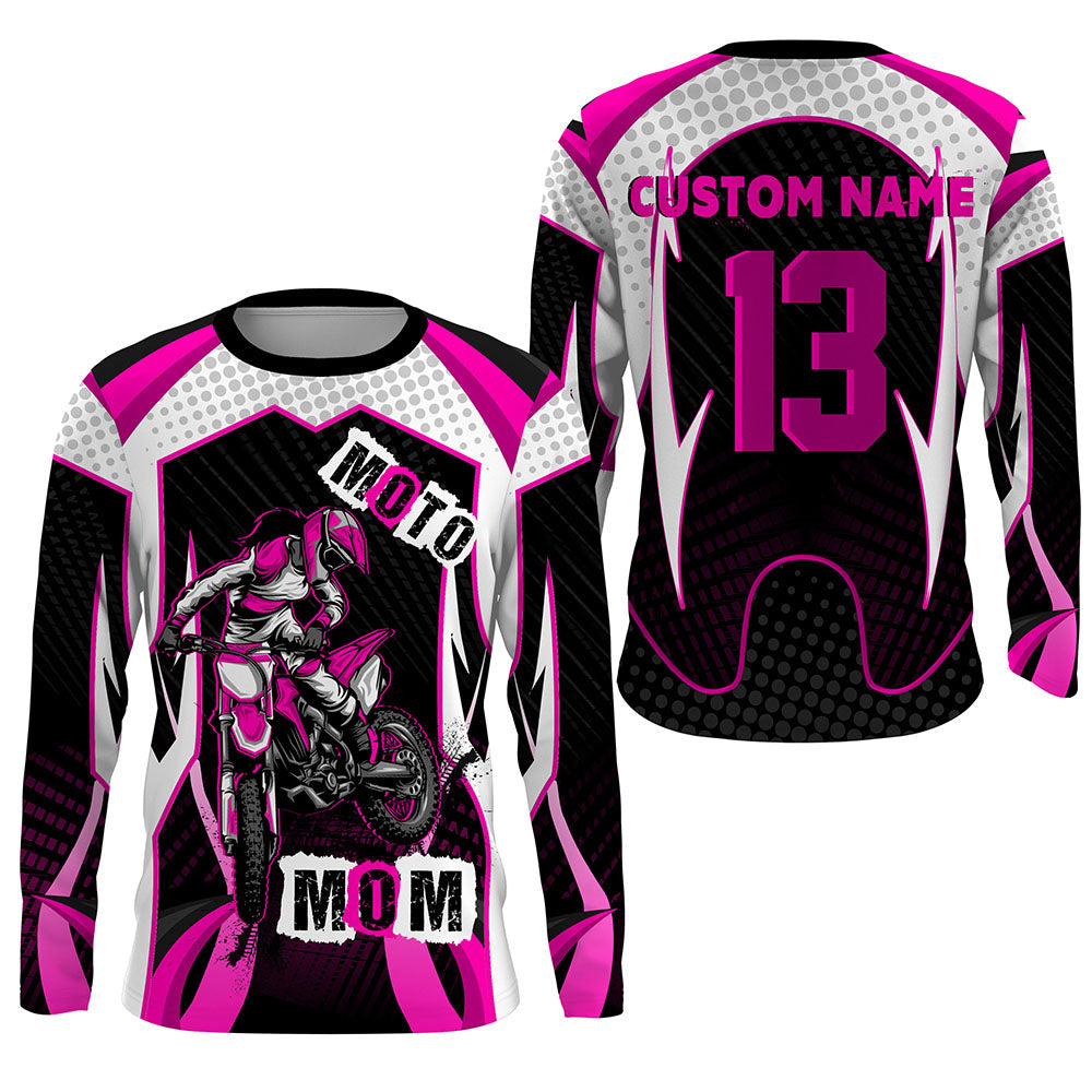 Moto Mom Personalized Jersey UPF30+ Pink Dirt Bike Mom Motocross Racing Shirt Mother's Day Gift NMS1384