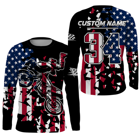 Personalized Dirt Bike Racing Jersey UPF30+ Patriotic Motocross American Off-Road Riding Jersey| NMS726