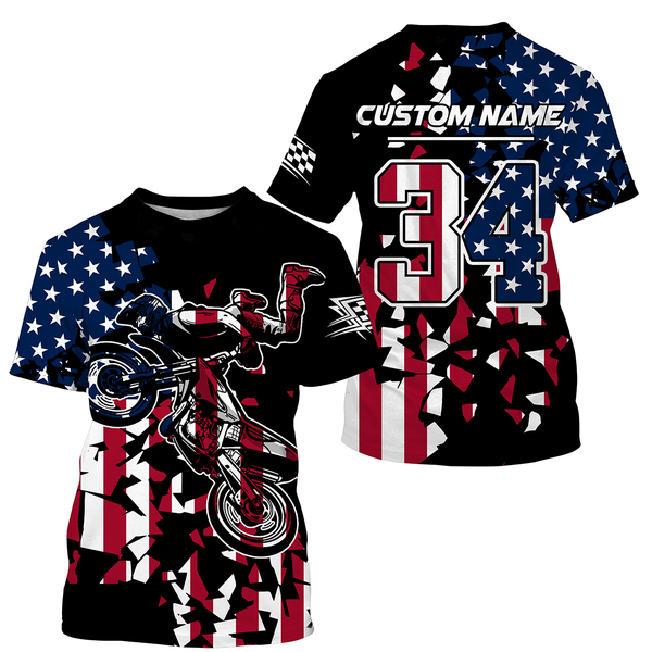 Personalized Dirt Bike Racing Jersey UPF30+ Patriotic Motocross American Off-Road Riding Jersey| NMS726