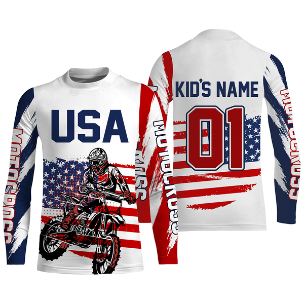 American Dirt Bike Jersey UPF30+ Personalized Patriotic MX Racing US Off-Road Adult&Kid Motocross Jersey| NMS745