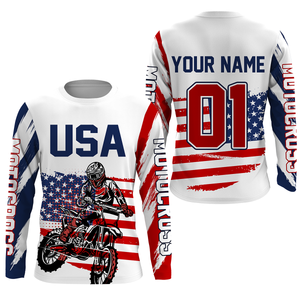 American Dirt Bike Jersey UPF30+ Personalized Patriotic MX Racing US Off-Road Adult&Kid Motocross Jersey| NMS745