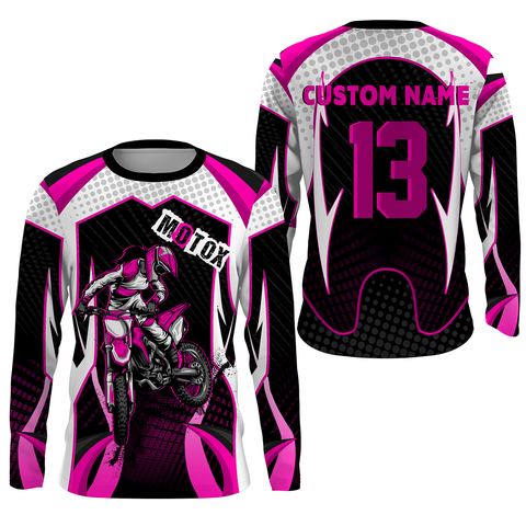 Custom MotoX Jersey UPF30+ biker girl motorcycle pink dirt bike racing off-road riders long sleeve| NMS915