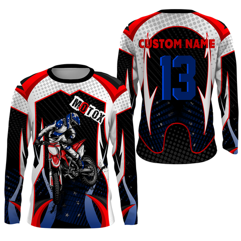 Personalized MotoX Jersey UPF30+ motorcycle blue dirt bike racing off-road riders long sleeve| NMS916