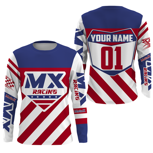 Personalized MX Racing Jersey UPF30+ American Motocross Off-Road Adult&Kid Dirt Bike Patriotic Jersey| NMS758