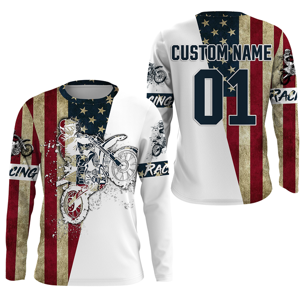 Dirtbike racing jersey UPF30+ custom Patriotic Motocross off-road American flag motorcycle racewear NMS929