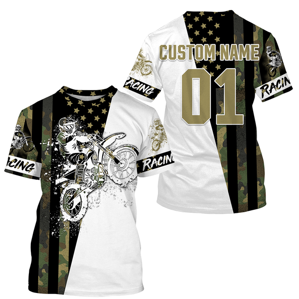 Kid&Adult Dirtbike racing jersey UPF30+ custom Patriotic Motocross offroad American flag motorcycle NMS930