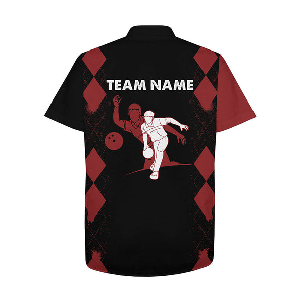 Custom Hawaiian Bowling Shirt Personalized Name Red&Black Bowler Team Jersey for Bowling Lovers NBH22