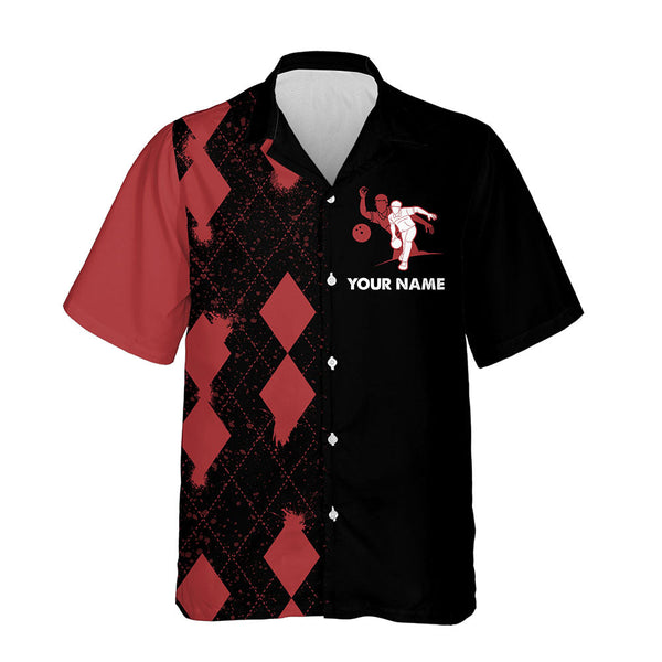 Custom Hawaiian Bowling Shirt Personalized Name Red&Black Bowler Team Jersey for Bowling Lovers NBH22