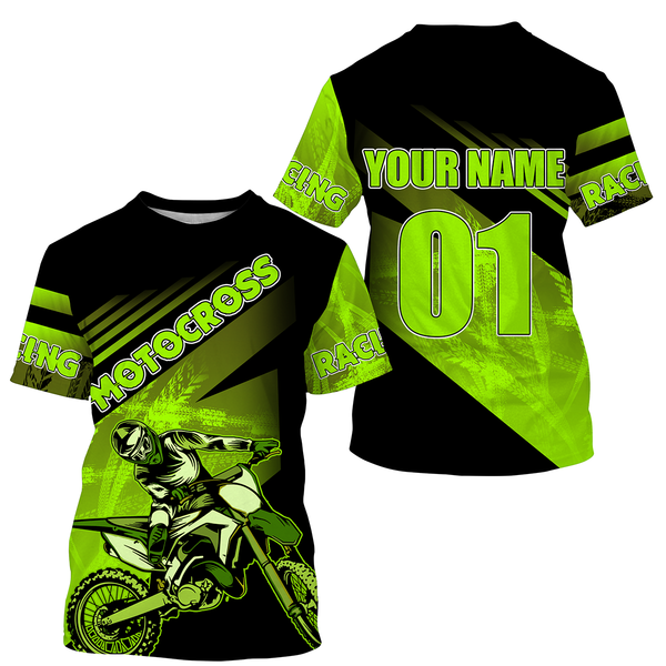 Green Custom Motocross Jersey UPF30+ Dirt Bike Racing Adult&Kid Off-Road MX Motorcycle Shirt| NMS777