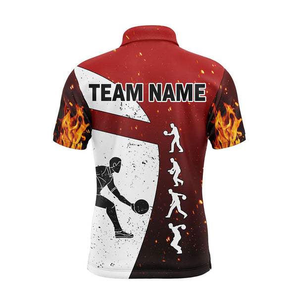 Red Flame Bowling Shirt for Men, Personalized Name Bowling Lovers Vintage Bowler Jersey NBP123