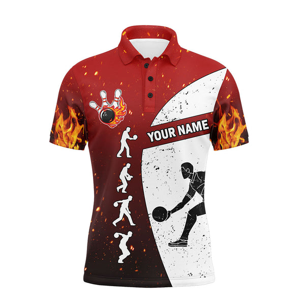 Red Flame Bowling Shirt for Men, Personalized Name Bowling Lovers Vintage Bowler Jersey NBP123