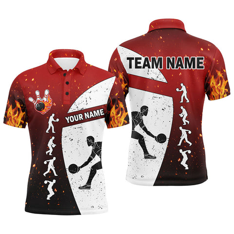 Red Flame Bowling Shirt for Men, Personalized Name Bowling Lovers Vintage Bowler Jersey NBP123