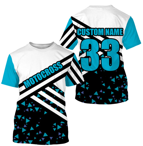 Motocross Jersey Personalized UPF30+ Kid&Adult Riders Blue Dirt Bike Racing Off-road Motorcycle| NMS623