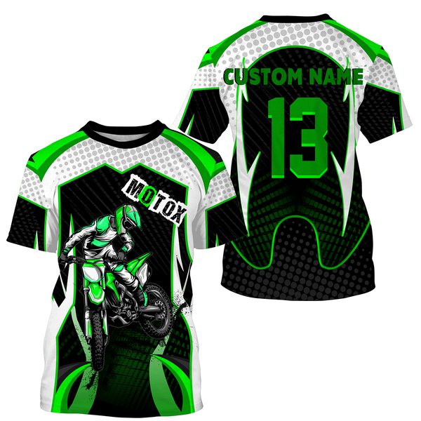 Personalized MotoX Jersey UPF30+, Motorcycle Green Dirt Bike Racing Off-Road Riders Racewear| NMS429