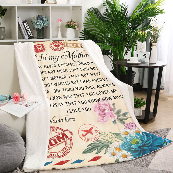 Personalized Blanket Letter To My Mom| To My Mother Blanket - Custom Name| Thoughtful Gift for Mom from Daughter Son| Mom Blanket Mom Gift on Mother's Day Christmas Birthday| JB17