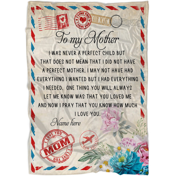 Personalized Blanket Letter To My Mom| To My Mother Blanket - Custom Name| Thoughtful Gift for Mom from Daughter Son| Mom Blanket Mom Gift on Mother's Day Christmas Birthday| JB17