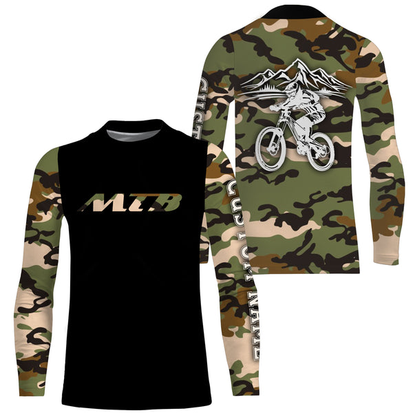 MTB Jersey Long Sleeve Hoodie Shirt, Camo Biking Cycling Shirt, Mountain Biking Shirt for Cyclist, Biker Rider| JTS445