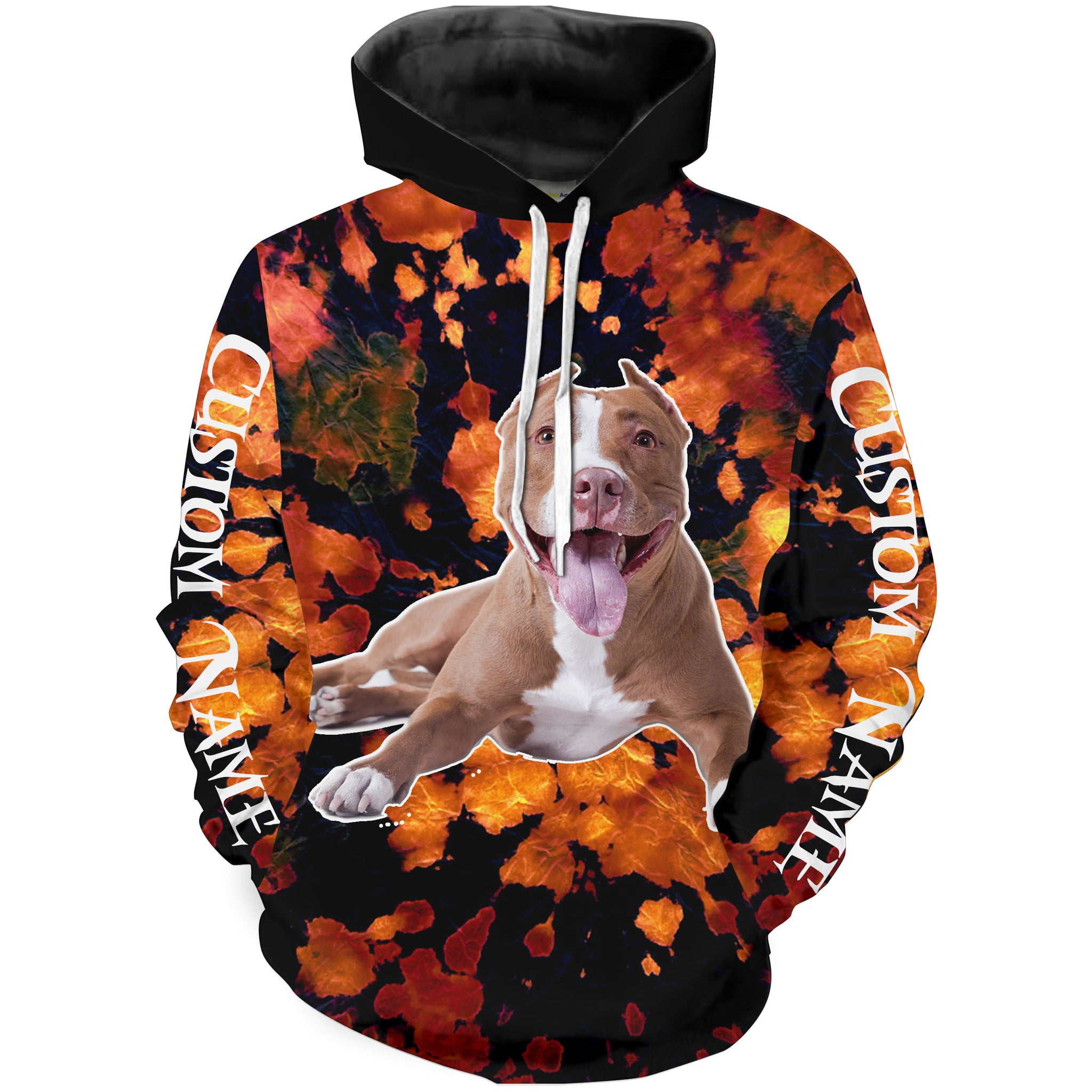 Pitbull 3D Hoodie Long Sleeve| Custom Name Tie Dye Look Shirt for Pitbull Lovers Pitbull Owners| JTSD309