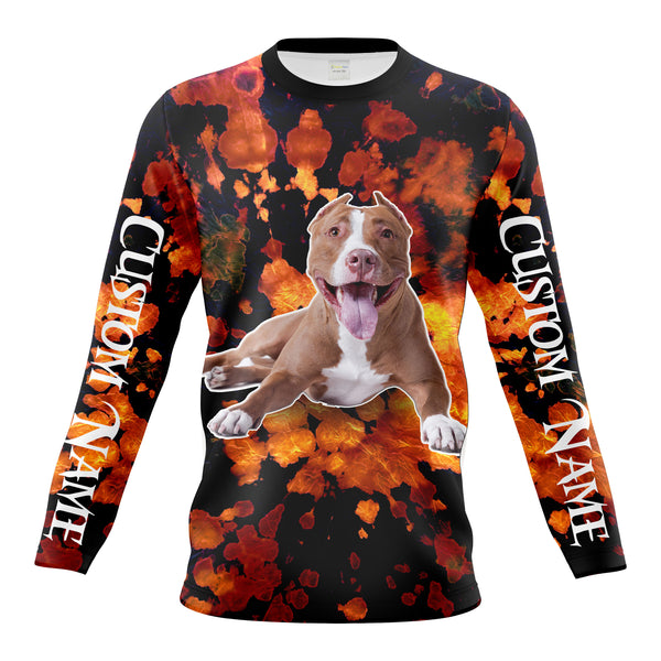 Pitbull 3D Hoodie Long Sleeve| Custom Name Tie Dye Look Shirt for Pitbull Lovers Pitbull Owners| JTSD309